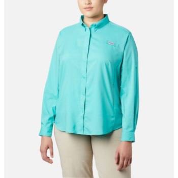 Columbia PFG Tamiami II Long Sleeve Plus Size, Camisa Azules Para Mujer | 107594-JXL